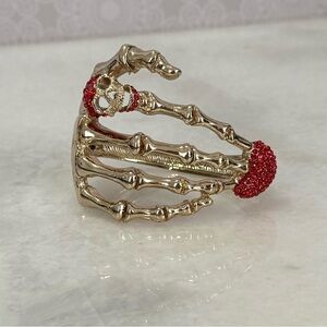 ✔️Gold Skeleton Hand Cuff Bracelet with Red Crystal Accents